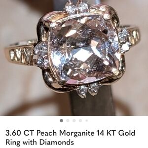 3.60 CT Peach Morganite 14 KT Gold Ring with Diamonds